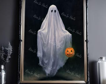 Ghost Gone Trick or Treating, Halloween Decor, Haunting Ghost Painting, Gothic Home Decor