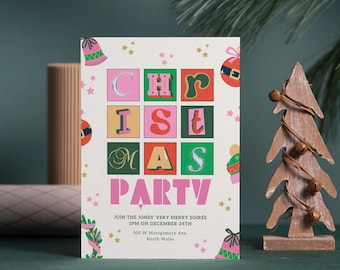 Christmas Party Invitation Template | Retro | Editable Invitation Template | Christmas | Holiday Party | Invitation | Instant Download