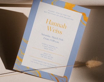 Gold Marble | Bat Mitzvah | Bar Mitzvah | Invitation Template | Editable Template | Mitzvah | Party | Invitation | Instant Download