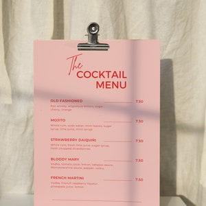 Szablon menu koktajlowego | Edytowalne menu | Nowoczesne | Lista drinków | Menu baru | Otwarty bar | Menu drinków | Menu restauracji | Natychmiastowe pobranie