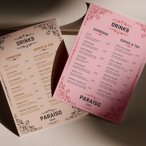 Plantilla de menú estilo retro / Vintage / Menú editable / Lista de bebidas / Menú de bar / Menú de cafetería / Menú de bebidas / Menú de restaurante / Descarga instantánea