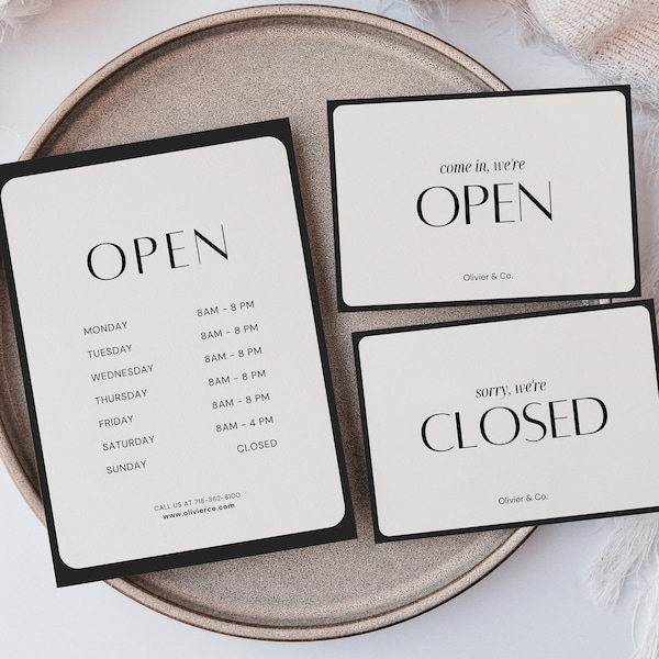 Minimal Store Hours & Open Sign Set | Editable Template | Editable Poster | Store Sign | Open Sign | Bold | Store Sign | Instant Download