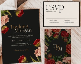 Romantic Floral Wedding Invitation Set | 2 pcs | Editable Invitation | RSVP | Floral | Calligraphy | Luxury | Instant Download