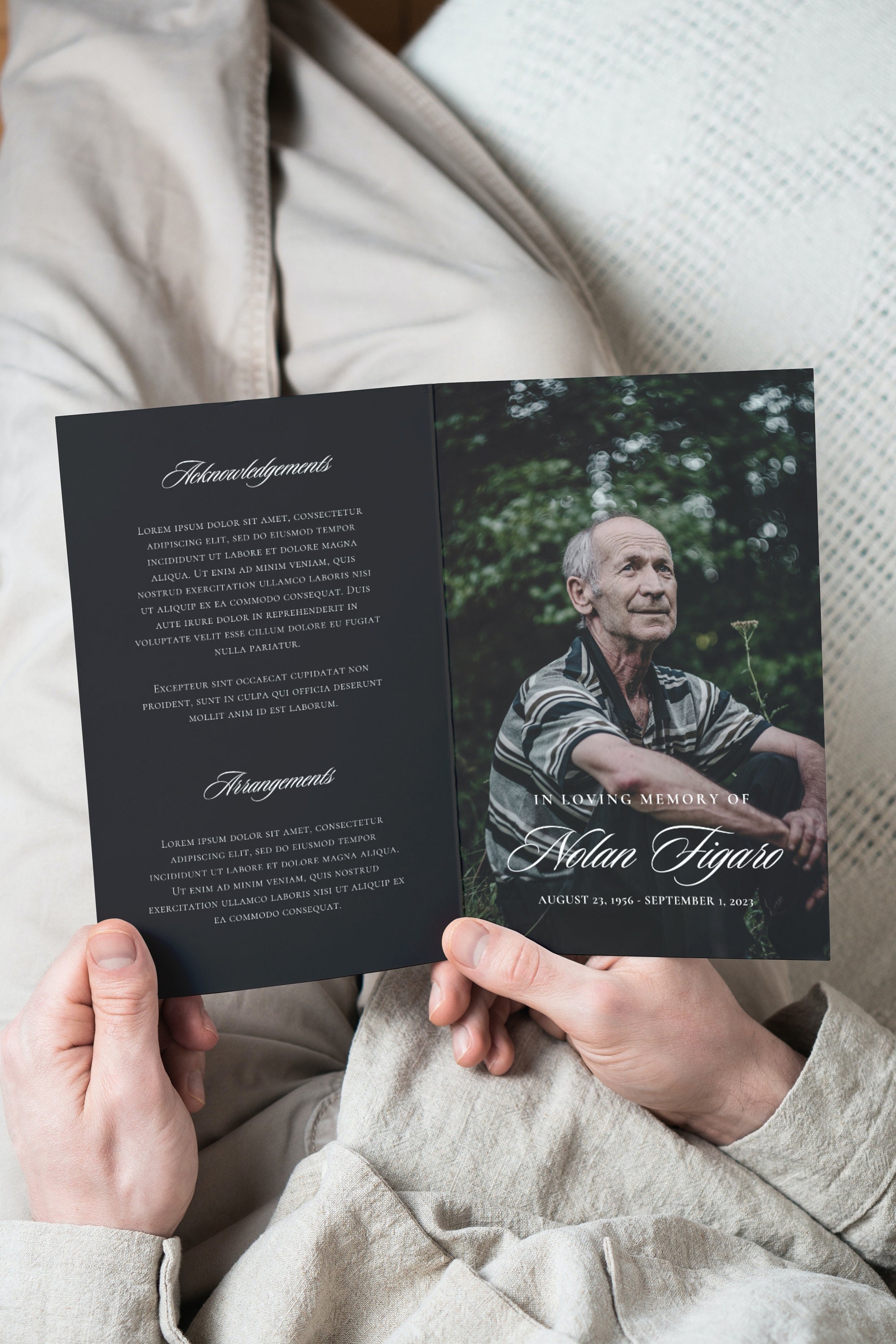 Elegant Minimalist Folded Funeral Program | Editable Template | Photo | Funeral Program | Obituary | Memorial | Instant Download