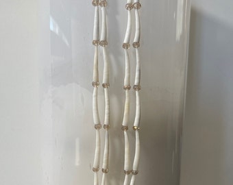 Long Dentalium Earrings with Mother of Pearl, Champagne Rondelle beads, Earrings on hooks