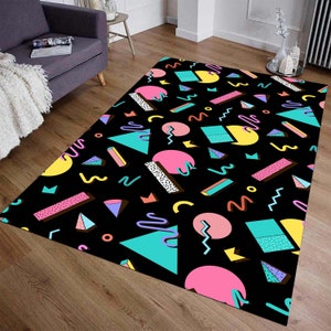 Retro Arcade Carpet, Colorful Trippy Area Rug, 80s 90s Accent Floor Mat, Game Room, Bowling Alley, Man Cave, Home Theater Decor, Gamer Gift