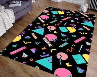 Retro Arcade Carpet, Colorful Trippy Area Rug, 80s 90s Accent Floor Mat, Game Room, Bowling Alley, Man Cave, Home Theater Decor, Gamer Gift