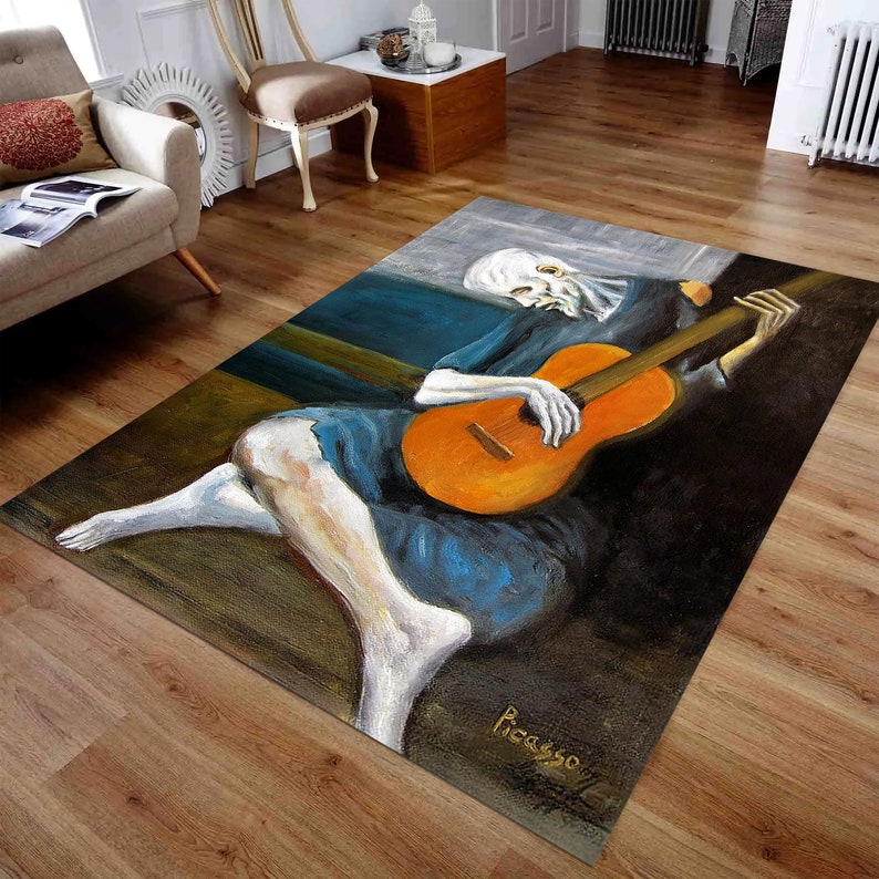 Picasso Rug, the Old Guitarist, Cubism Art, Picasso Rug Art, Blue Tone ...