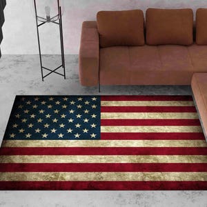 Alfombra con bandera de EE. UU., alfombra americana, moderna, para sala de estar, personalizada, antideslizante, para interior, regalo de inauguración. imagen 1