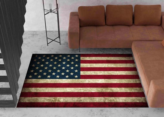 USA Flag Rug, American Rug, Modern Rug, Area Rug, For Living Room Rug, Custom Rug, Non-Slip Base Rug, Interior Rug, Housewarming Gift
