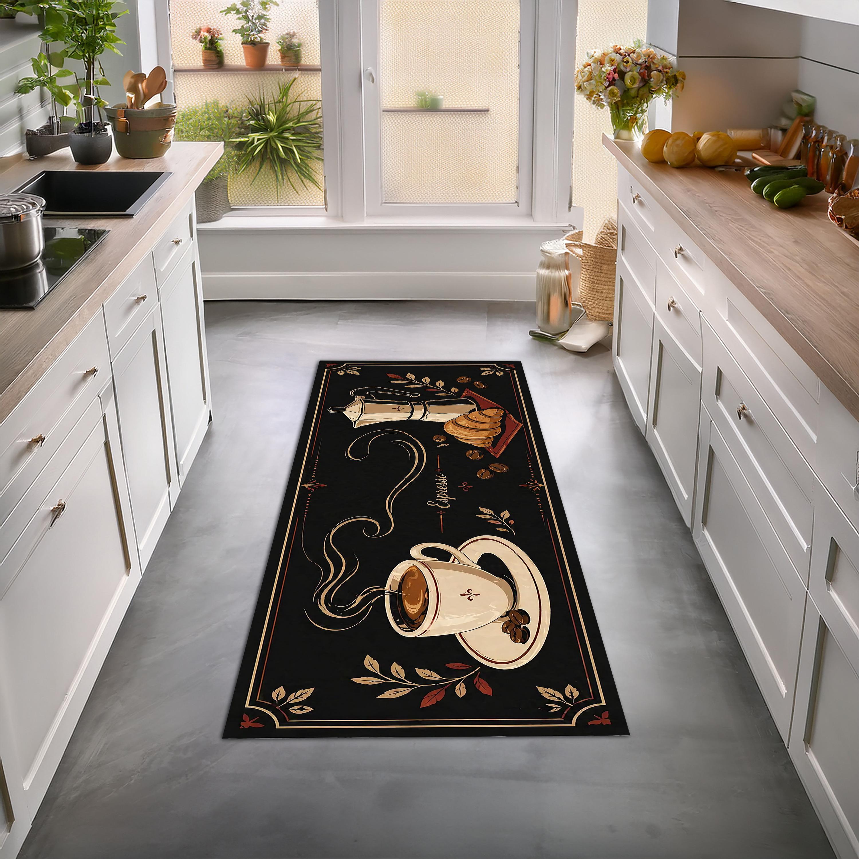 Cafe Rugs Coffee Kitchen Runner Rug Espresso Theme, Vintage Cafe Style Carpet ...