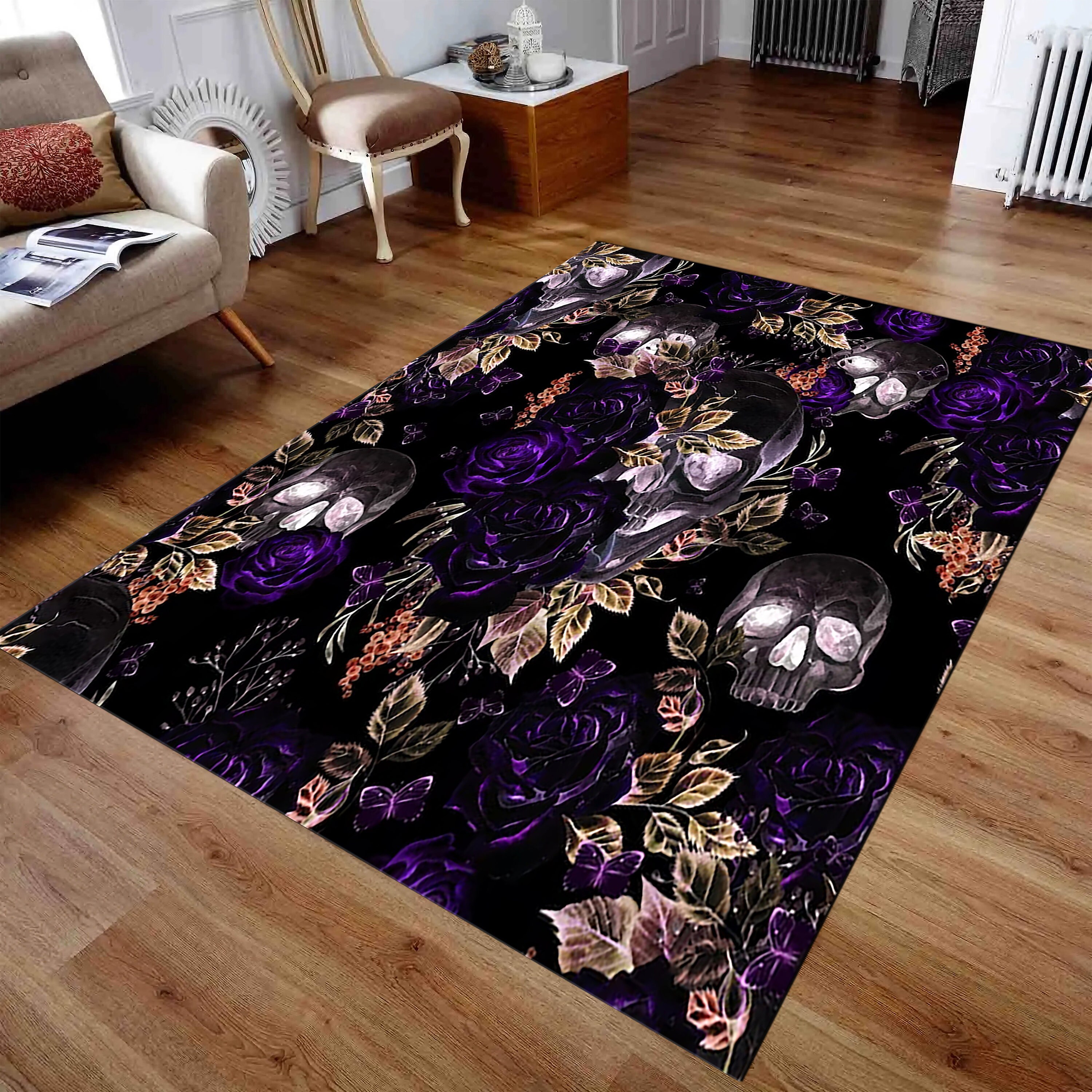 Skull Rug Skull Carpethorror Skull Rugblack White Skull - Etsy