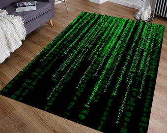 Hacker Rug, Binary Code Pattern Rug, Cyber Hacker Rug, Code Pattern Rug, Rug for Living Room, Rug for Bedroom, Gift for Coder
