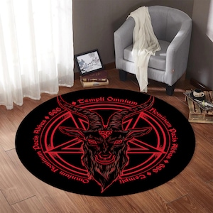 Satanic Pentagram Round Rug,Satanic Dark Skull Rug,Goatboi Rug,Satanic Decor,Horror Devil Rug,Devil Board Rug,Custom Rug,Bedroom Rug,