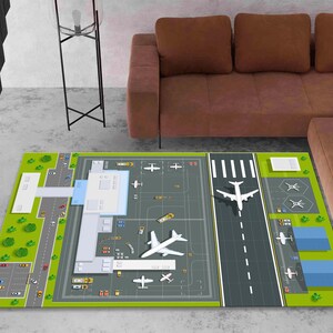 Airport Map Playmat, Runway Rug, Kids Play Rug, Kids Room Decor, Child Room Decor, Playhouse Rug, Kids Playmat image 2