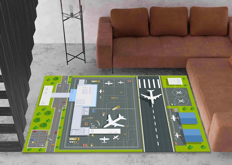Airport Map Playmat, Runway Rug, Kids Play Rug, Kids Room Decor, Child Room Decor, Playhouse Rug, Kids Playmat image 2
