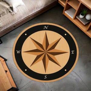 Tapis rond boussole - rose des vents rustique avec décoration côtière, bureau ou accent de pièce sur le thème de l'aventure