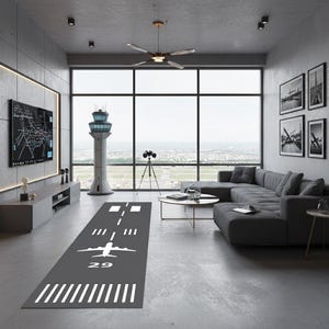 Airport Runway Rug For, Kids Play Area, Plane Lover Rug, Airport Ground Rug, Playroom Rug, Washable and Non Slip Rug
