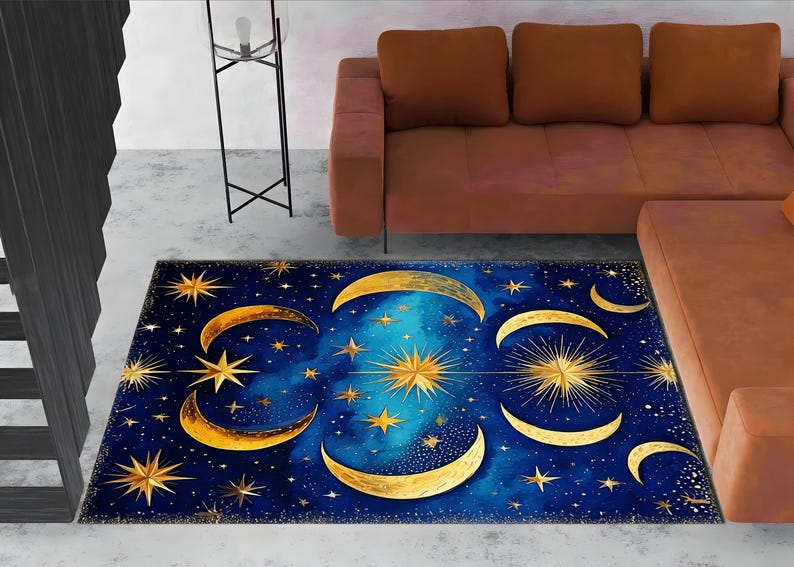 Night Sky Rug, Moon and Stars Pattern Rug, Stars Pattern Rug, Stars Rug ...