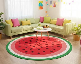 Watermelon Rug, Round Kitchen Carpet, Fruit Décor, Cute Nursery Play Mat, Kids Room Rug, Housewarming Gift