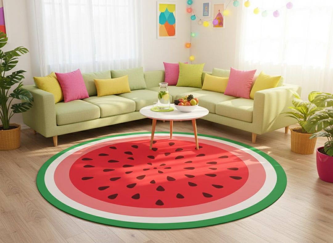 Watermelon Rug, Round Kitchen Carpet, Fruit Décor, Cute Nursery Play ...