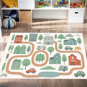 Interaktive Kinder-Straßenspielmatte - Weicher rechteckiger Verkehrsteppich für Spielzimmer oder Kinderzimmer | Spaß Auto Teppich Geschenk für Kleinkinder | Strassenkarte Teppich