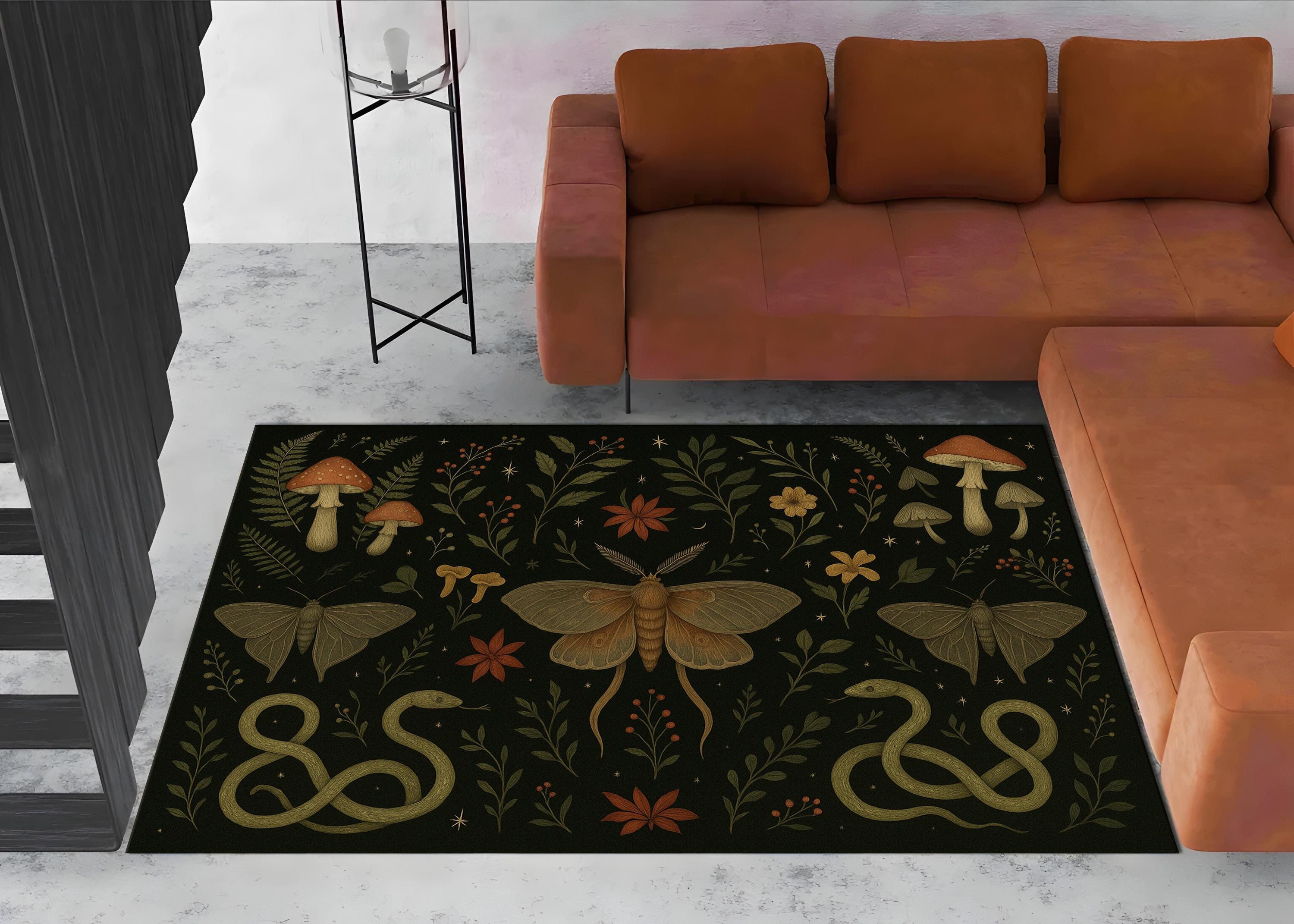 Wicca Rugs Mushroom and Moon Phase Rug, Floral Rug, Wiccan Rug, Witch Decor ...