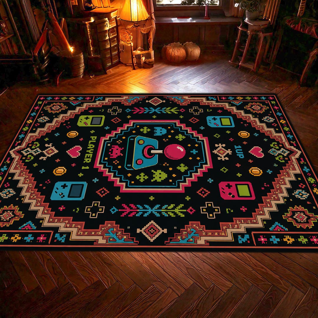 Pixel Monster Rug Retro Gamer Rug, Pixel Art Arcade Area Rug, Joystick Gaming Decor Rug ...