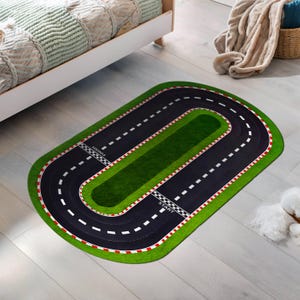 Racebaan, tapijt racebaan, startlijn, finishlijn, racewegkleed, racewagenkleed, kinderkamertapijt, verjaardagscadeau voor kinderen, tapijt jongens