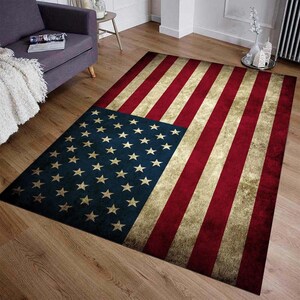 Alfombra con bandera de EE. UU., alfombra americana, moderna, para sala de estar, personalizada, antideslizante, para interior, regalo de inauguración. imagen 2