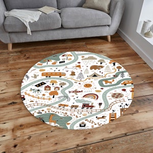 Kids Round Rug, City Road Rug, Nursery Rug, World Road Rug, Washable, Non-slip Play Mat, Metropolis City Play Rug, Kinderkarten