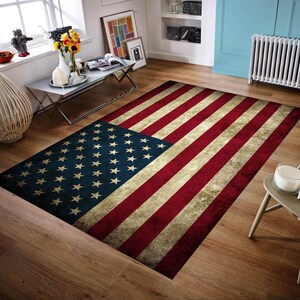 Alfombra con bandera de EE. UU., alfombra americana, moderna, para sala de estar, personalizada, antideslizante, para interior, regalo de inauguración. imagen 4