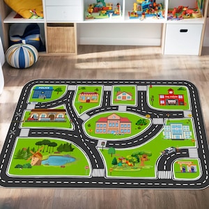 Nursery Road Play Mat, Playroom Rug, Rectangle Traffic Play Mat, Soft Road Rug, Gift For Kids Room, Non-Slip Kids Rug, Car Road Play Rug