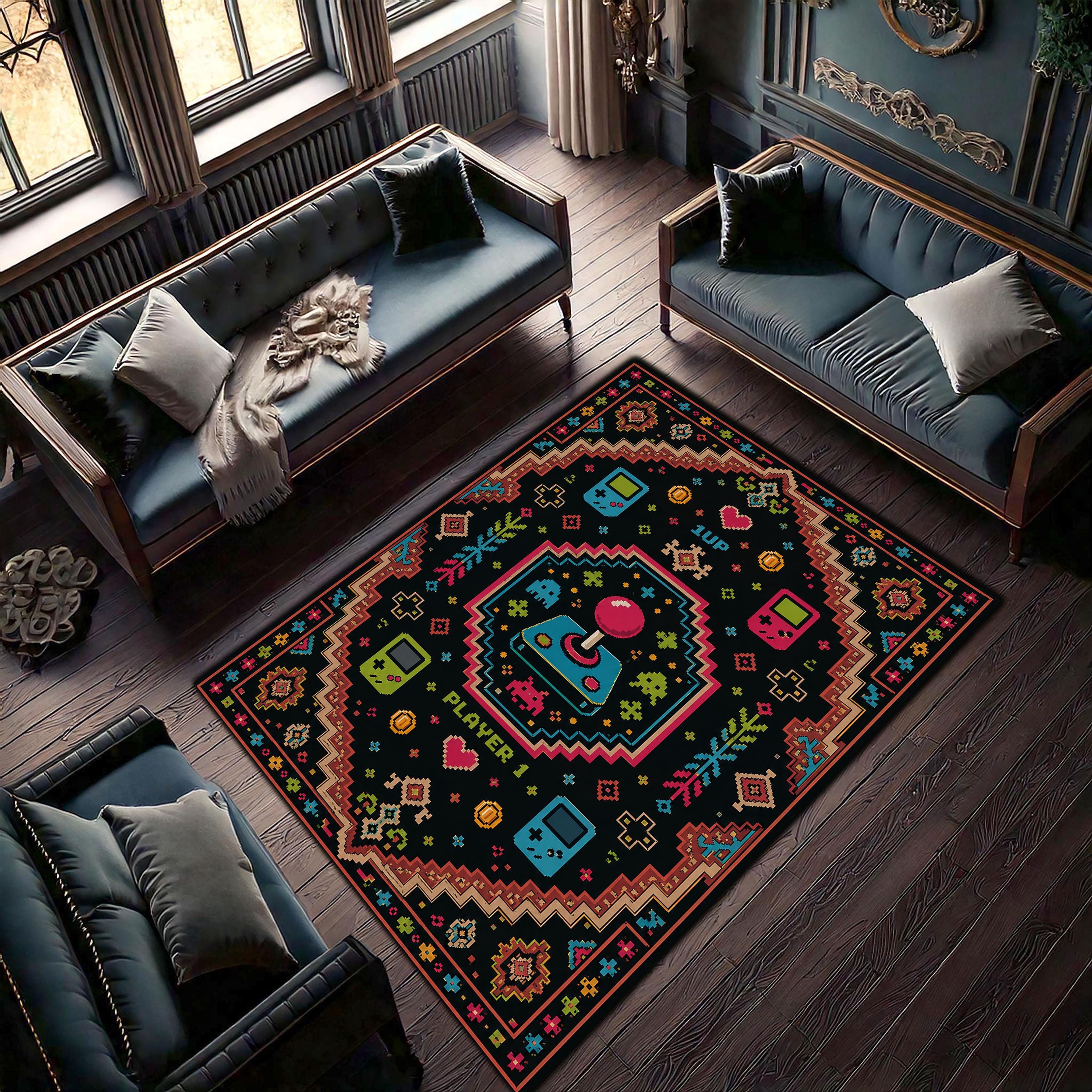 Retro Gamer Rug, Pixel Art Arcade Area Rug, Joystick Gaming Decor Rug ...