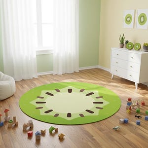 Kiwi Rug, Round Kitchen Carpet, Fruit Décor, Cute Nursery Play Mat, Kids Room Rug, Housewarming Gift