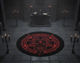 Satanic Pentagram Round Rug,Satanic Dark Skull Rug,Goatboi Rug,Satanic Decor,Horror Devil Rug,Devil Board Rug,Custom Rug,Bedroom Rug,
