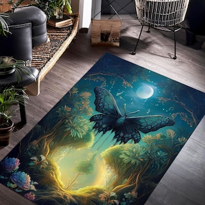 Lunar Moon Butterfly Rug, Moon Pattern Rug, Minimalist Art Rug, Flower Rug, Modern Living Room Rug, Aesthetic Rug, Art Deco