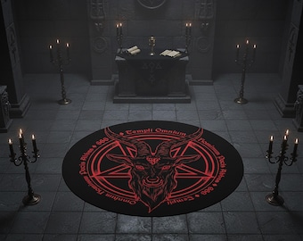 Satanic Pentagram Round Rug,Satanic Dark Skull Rug,Goatboi Rug,Satanic Decor,Horror Devil Rug,Devil Board Rug,Custom Rug,Bedroom Rug,