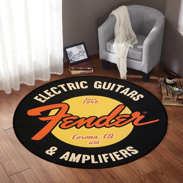 Fender Rug, Guitar Round Rug, Rock Floor Rug,  Velvet Printed Rug, Sound Rug, For Music Room, Bedroom Home Decorative Rug