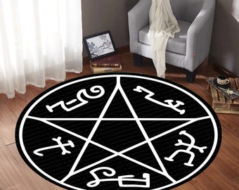 Pentacle Rug, Devil&#39;s Trap Round Rug, Pentacle Symbol Rug, Star Round Rug, Satan Rug, Devil Rug, Magic Circle Rug