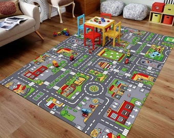 Alfombra infantil personalizable, alfombra City Road, alfombra para guardería, alfombra World Road, lavable, alfombra de juegos antideslizante, alfombra de juegos Metropolis City, Kinderkarten