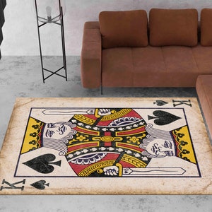 Alfombra de cartas de póquer, alfombra de casino, alfombra King, alfombra King de naipes, arte abstracto, decoración moderna del hogar, decoración del hogar de la sala de juegos,