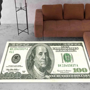100 Dollar Bill Area Rug, Ben Franklin Old 100 Dollar Bill Dobby Rug  Unique Classic US Dollar Bill Money Rug One of a Kind Money Dollar Rug