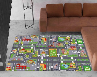 Personalizable Kids Rug, City Road Rug, Nursery Rug, World Road Rug, Washable, Non-slip Play Mat, Metropolis City Play Rug, Kinderkarten