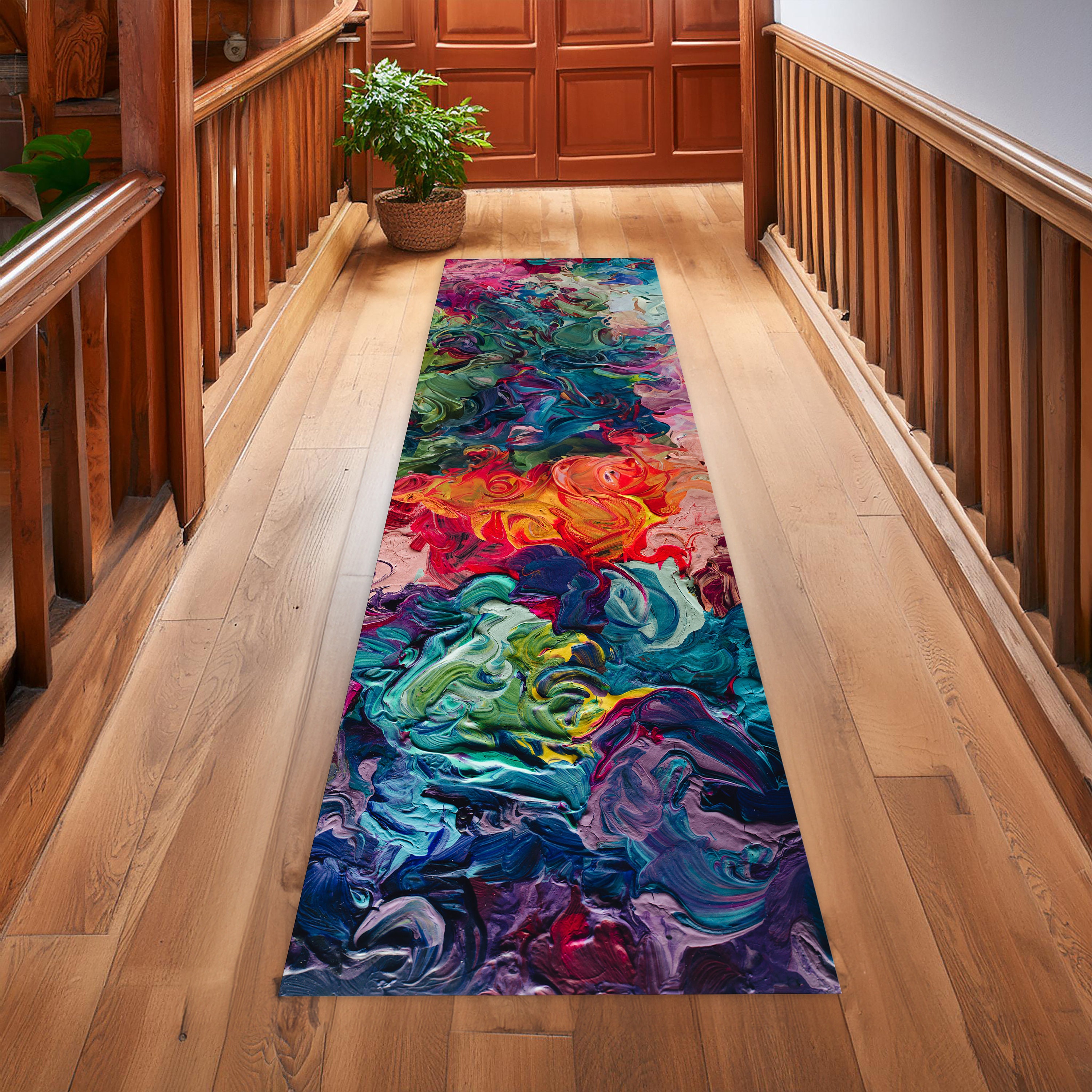 Colorful Runner Design Rug, Abstract Runner Rug, Colorful Rug, Corridor Rug, Hallway Rug , Washable and Non Slip Rug
