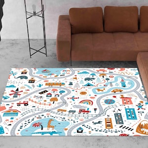 Personalizable Kids Rug, City Road Rug, Nursery Rug, World Road Rug, Washable, Non-slip Play Mat, Metropolis City Play Rug, Kinderkarten