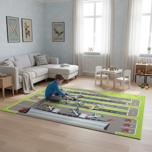 Alfombra de pista, alfombra decorativa de aeropuerto, alfombra de avión, alfombra de delantal, alfombra para habitación infantil, decoración de habitación de niño, tapete de juego, regalo de cumpleaños, alfombra popular, alfombra de suelo