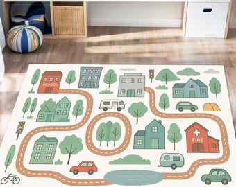 Interactive Kids Road Play Mat – Soft Rectangle Traffic Rug for Playroom or Nursery | Fun Car Rug Gift for Toddlers | Street Map Carpet