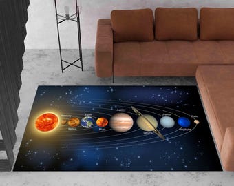 Area Rug, for Bedroom Cartoon Space Planet, Pattern Carpet Rugs, for Children Rooms, Modern Home Decor, Solar System Rug, Educational Rugs