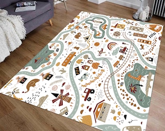 Personalisierbarer Kinderteppich, City Road Rug, Kinderteppich, World Road Rug, waschbar, rutschfeste Spielmatte, Metropolis City Play Rug, Kinderkarten